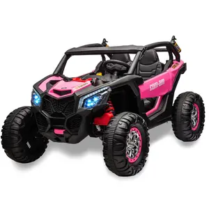 GARVEE 24V 2 Seater  Ride on UTV Car w/Remote Control, 4WD Powerful Electric Vehicle with 4x75W Motors, 4 Shock Absorber, Leather Seat, Music and Light, Electric Car  - Pink