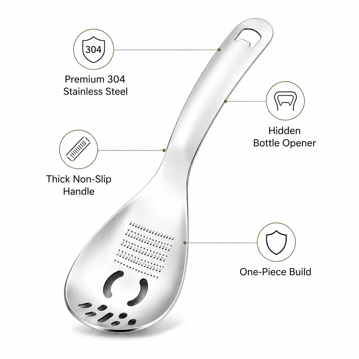 Multifunctional Stainless Steel Masher Spoon - Fine Mesh Strainer Sieve, Garlic Ginger Press, Baby Food Prep Gadget, Potato Mud Maker for Efficient Kitchen Tasks, Household Time-Saving Cooking Essential