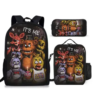 Fna-f 3Pcs Backpack 17"  Multifunction Schoolbag Adjustable Lunch Bag Pencil Case bapebag