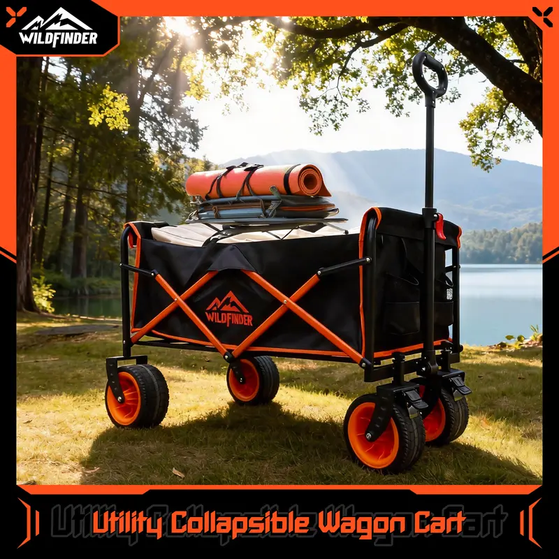 Lightweight Folding Utility Wagon with Wheels, Collapsible Heavy-Duty Cart (330 lbs Capacity) Featuring Adjustable Handle for Camping, Gardening, Sports & Grocery Use