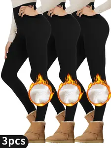 3PCS Fleece Lined Leggings For Women With Pockets High Waisted Yoga Warm Workout Running Pants Women's Activewear Soft Comfortable Plush Pants