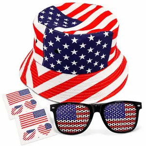National Flag 3-Piece Polyester Soccer Fan Accessory Bundle - Casual, Festive Matching Bucket Hat, Novelty Glasses, Temporary Tattoos for Outdoor Sports Match Day