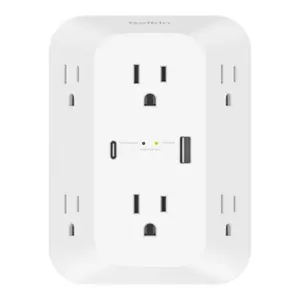 Belkin 6-Outlet Surge Protector Wall Adapter, Charge 8 devices at once: 6 AC outlets, 1 USB-A port, 1 USB-C port, UL 1440 certified , Compact, Overvoltage Protection, LED Indicator, High Quality and Extensive Durability, USB Charging Station.