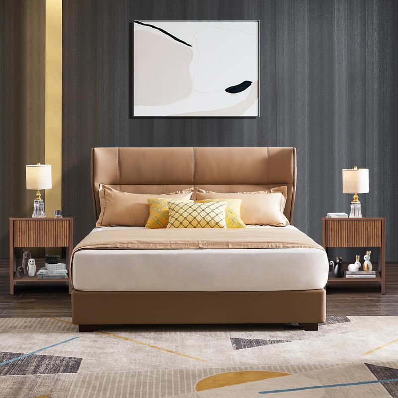 Giratree 2 Piece Mid-Century Modern Nightstand Set, Farmhouse Bedroom Nightstand, Small Side Table with Storage, Recessed Cabinet Wood Nightstand