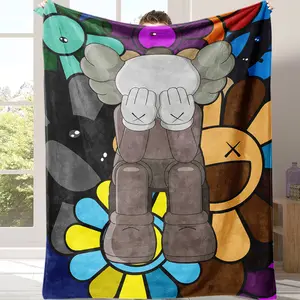 Sale! KAWS Flannel Blanket Soft  Warm Lightweight Ideal for Home Decor Living Room Sofa Bedroom Suitable for all four seasons This is the best gift for couples, children, parents and friends, and it can express deep love Suitable for all four seasons