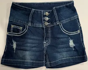DJ5312 Vintage Daisy Levanta Cola Distressed High Rise Control High-Waisted Denim Shorts Size 16 Womenswear Bottom with Rhinestone Buttons & Pockets