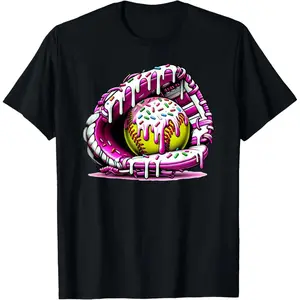 100% cotton Unisex Softball Drip Ice Cream Sprinkles Softball Glove T-Shirt 👑
