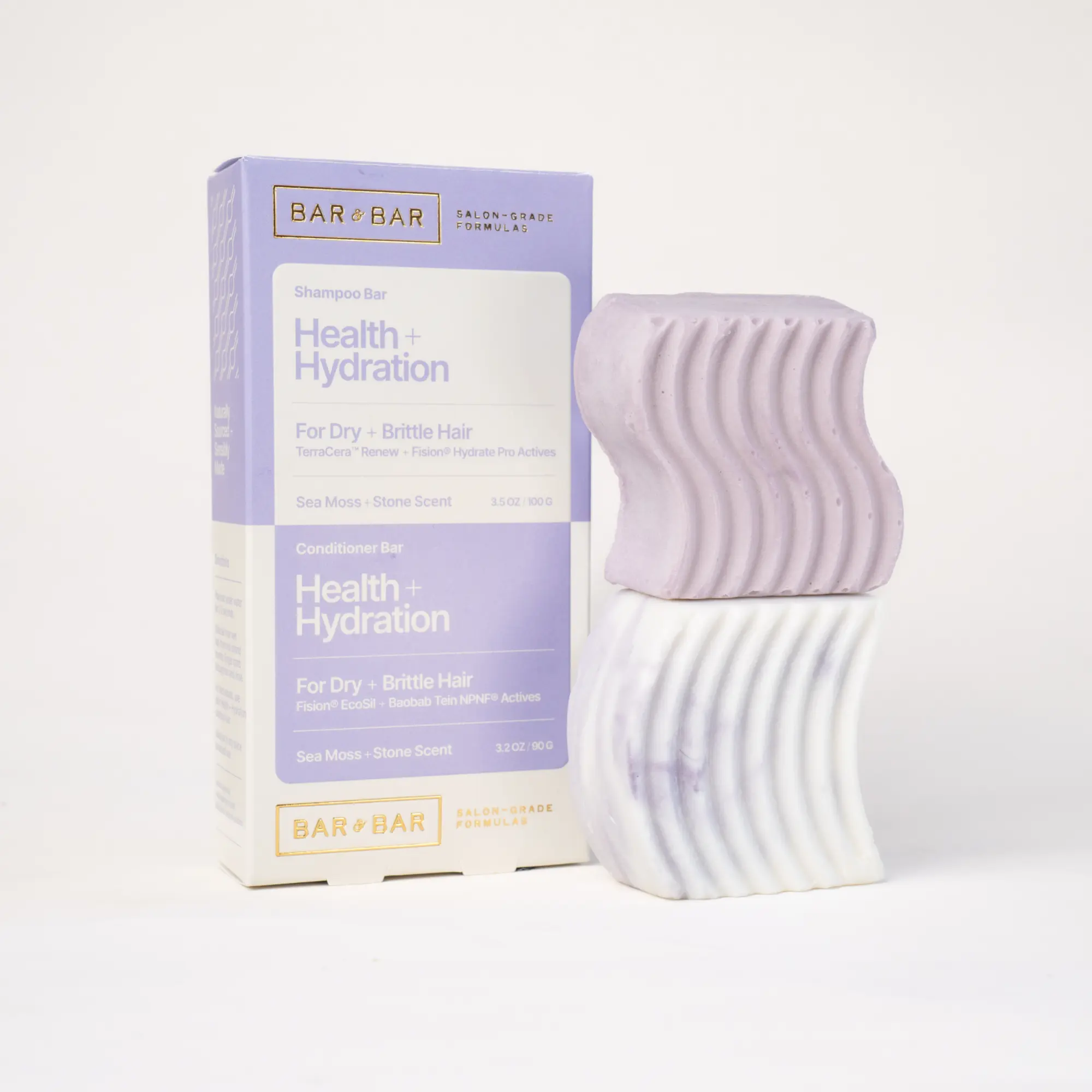 Bar & Bar Shampoo and Conditioner Bar Set – Health + Hydration – Hydrating Solid Hair Care Duo – Dry Hair – Moisture Restore – Sea Moss & Stone