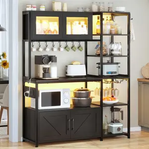 SIKAIC 45.3 In Farmhouse Coffee Bar with Power Outlet, Black Sideboard Buffet Cabinet, Storage Dresser Cabinet