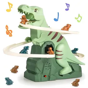 Electric dinosaur roller coaster chase track, dinosaur climbing slide music toy, electric track game fun track slide
