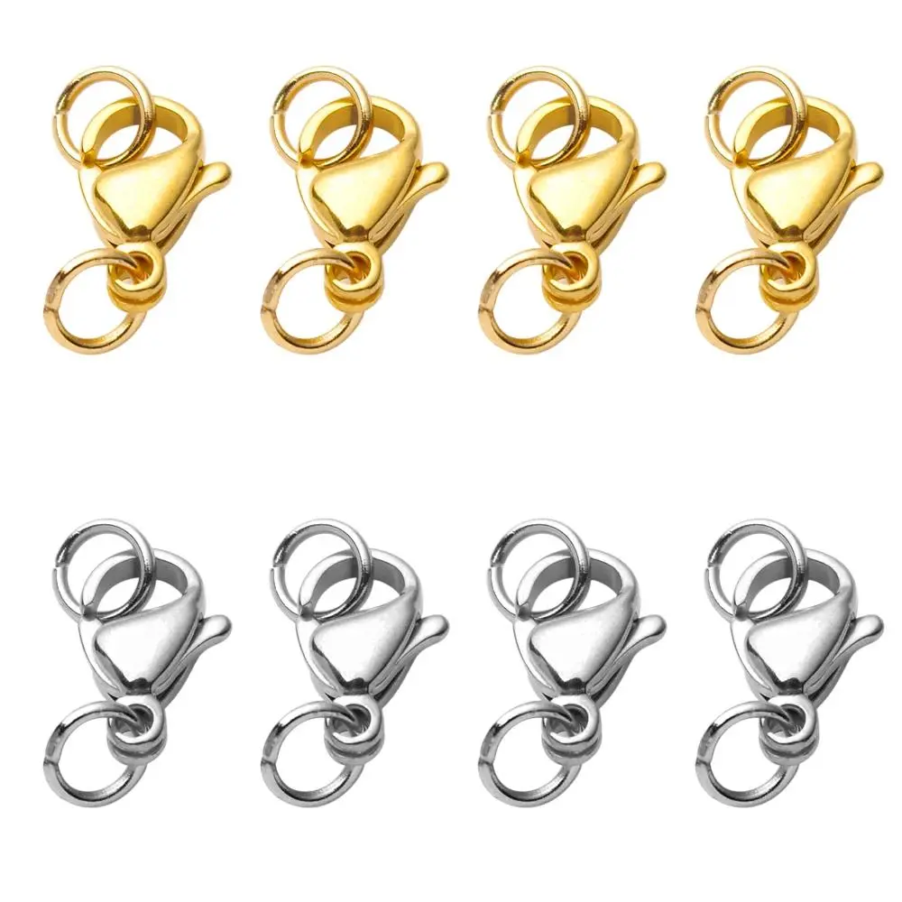 Stainless Steel Lobster Clasps, 20-40pcs Multi-Size Solid Metal Connectors with Secure Closure and Jump Rings for DIY Jewelry Making, Hook Shape, 10X6mm, 11X7mm, Clasp Set, Jewelry Craft, 13X8mm