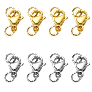 20-40pcs Gold Stainless Steel Lobster Clasps Hooks Connectors Jump Rings For Bracelet Necklace Chain DIY Jewelry Making Findings
