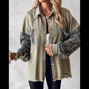 Chicme Contrast Sequin Raw Hem Shacket