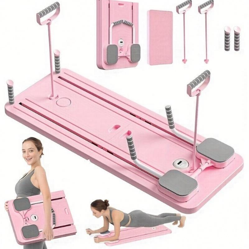 Foldable Homepilates Reformer, Versatile AB Fitness Board with Crawling Protector, Timer and Resistance Band for Abdominal and Core Strength Training