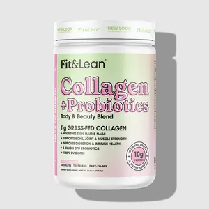 Fit&Lean Collagen + Probiotics Grass-Fed Collagen Peptide Powder with Probiotics and Biotin, 3-in-1 Beauty & Gut Health Formula, Unflavored, 30 Servings