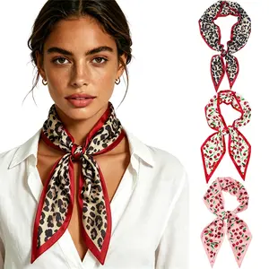 Cherry Head Scarf Hair Neck Scarves for Women Fashion Purse Bag Scarfs Long Thin Satin Headscarf Headbands
