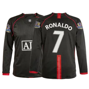 2007 08 Away Home Retro Red Black No.7 Ronaldo Long Sleeved Short Sleeved Soccer Jerseys