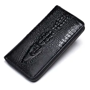 NIUCUNZH Genuine Leather Long Wallets - Crocodile Pattern Cool Personalized Zip High Capacity Around Wallet Checkbook Cash Credit Card Holder Wallet