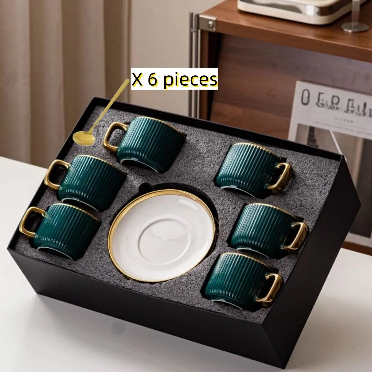 Elegant Modern Ceramic Tea Set, 6 Cups 6 Saucers 6 Spoons, Tea Cups And Saucers, Dishwasher Safe, Perfect for Home Kitchen, Afternoon Tea, Coffee Drinks, Coffee Drinkware, Ceramic Matcha Set, Coffee Cups Gift