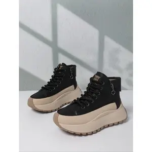 Women’s new thick-soled height-increasing high-top sneakers with side zip, multicolor casual sport platform versatile shoes, thick-soled sneakers