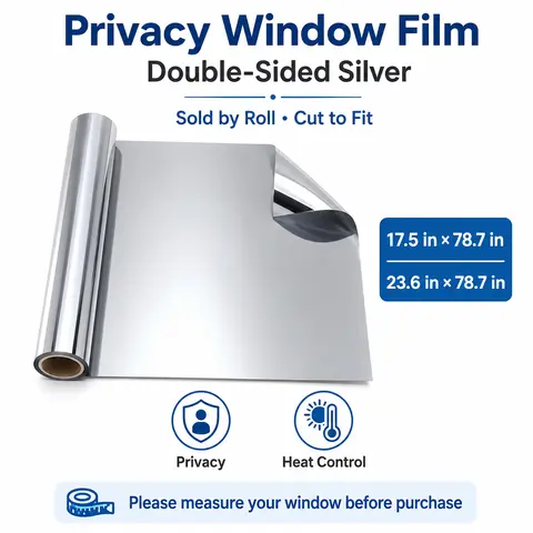 Double-Sided Reflective Privacy Window Film - Window Heat Blocker with UV Protection, Heat Control, Blackout Decorative Sticker for Balcony, Office, Storefront Glass (Reflective Privacy Effect, See Out Not In)
