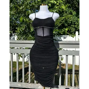 Mesh Corset Rhinestone Dress Casual Spaghetti Straps