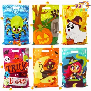 JOYIN 72 Pcs Halloween Goodie Bags, Plastic Candy Bags in 6 Designs for Kids Snacks Party Favors, Trick or Treating Bag for Halloween Party Supplies, Snacks Stuffers Prizes