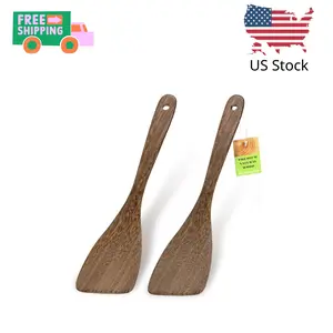 2PCS Wooden Spatula, 12.8IN Wooden Flat Frying Spatulas