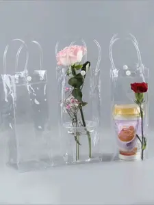 5 pcs PVC bag stall flower bag Rose Wrap transparent tote bag diy simple cup flower single flower shop packaging Flower Wrapping