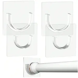 Shower Rod Holder With Strong Adhesive, 4 Pack Shower Curtain Rod Holder For Wall, Tension Curtain Rod Bracket No Drilling (Rod Not Included)