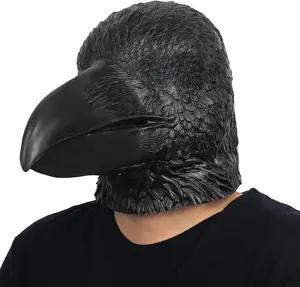 Raven Mask Black Crow Latex Animal Full Head Mask Bird Mask Costume Halloween Party Props Carnival Cosplay Photo