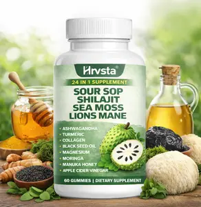 Soursop dietary supplement, rich in antioxidants, 60 capsules per bottle, fortified with shiitake mushrooms, seaweed, and lion's mane mushrooms, a 24-in-1 formula, beneficial for skin, joint, and bone health.