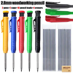 10pcs/set High quality plastic clip 2.8mm woodworking pencil set,  2B lead is not easy to break, used for deep hole marking/engineering drawings/drilling tool pen users
