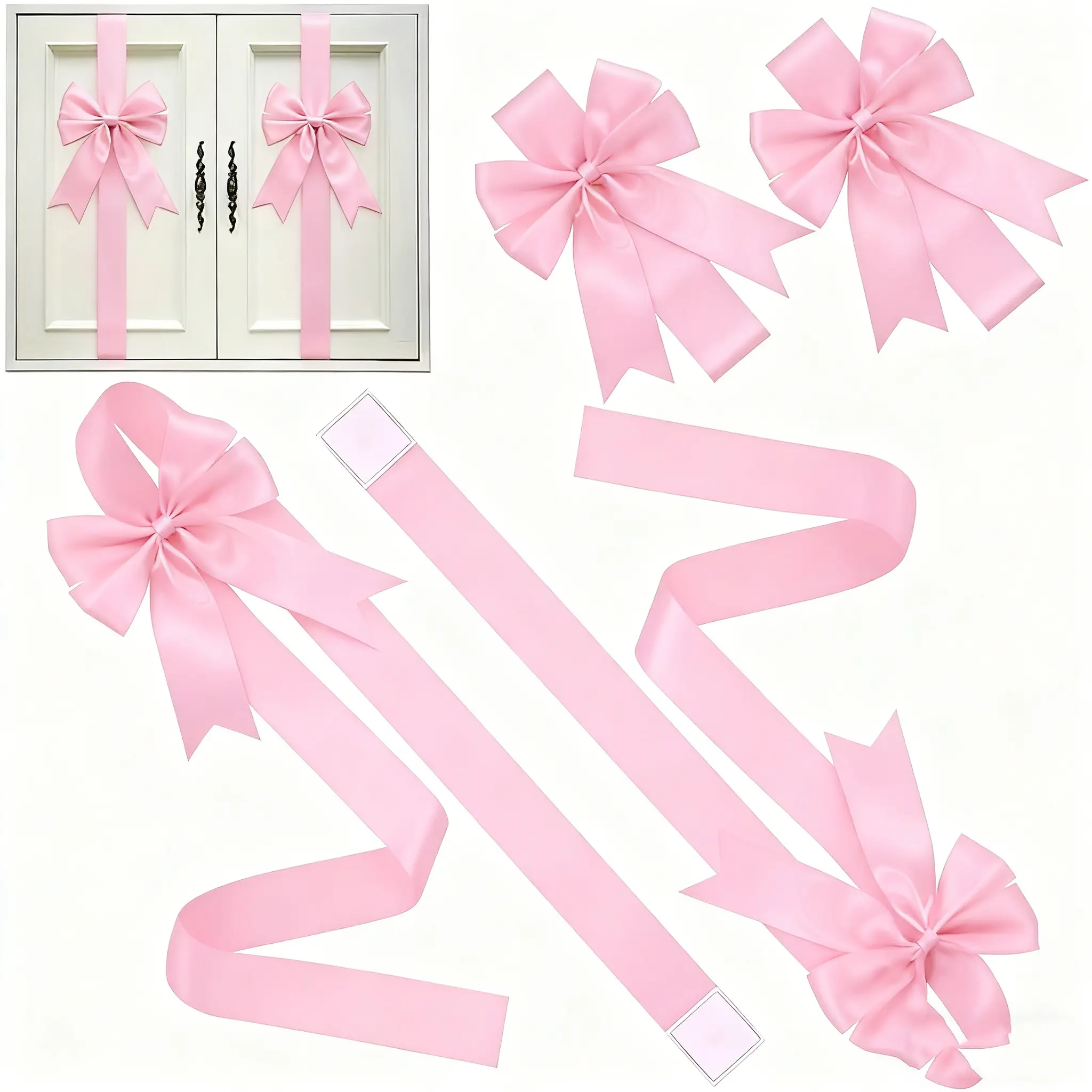 Spring Limited Holiday Valentine's Day Cabinet Door Fringe Berry Blush Pink Large Bow Wreath, Must-Have Decor for Pink Lovers, 79 x 2.4 Inches Polyester Fiber No Batteries Needed Festive Home Decoration ，