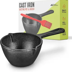 Cast Iron Melting Pot, Cast Iron Basting Pot for Grill Cooking, Cast Iron Saucepan, Simmer Sauce and Butter, Small Cast Iron Pot, Mini Cast Iron Bowl for Sauces