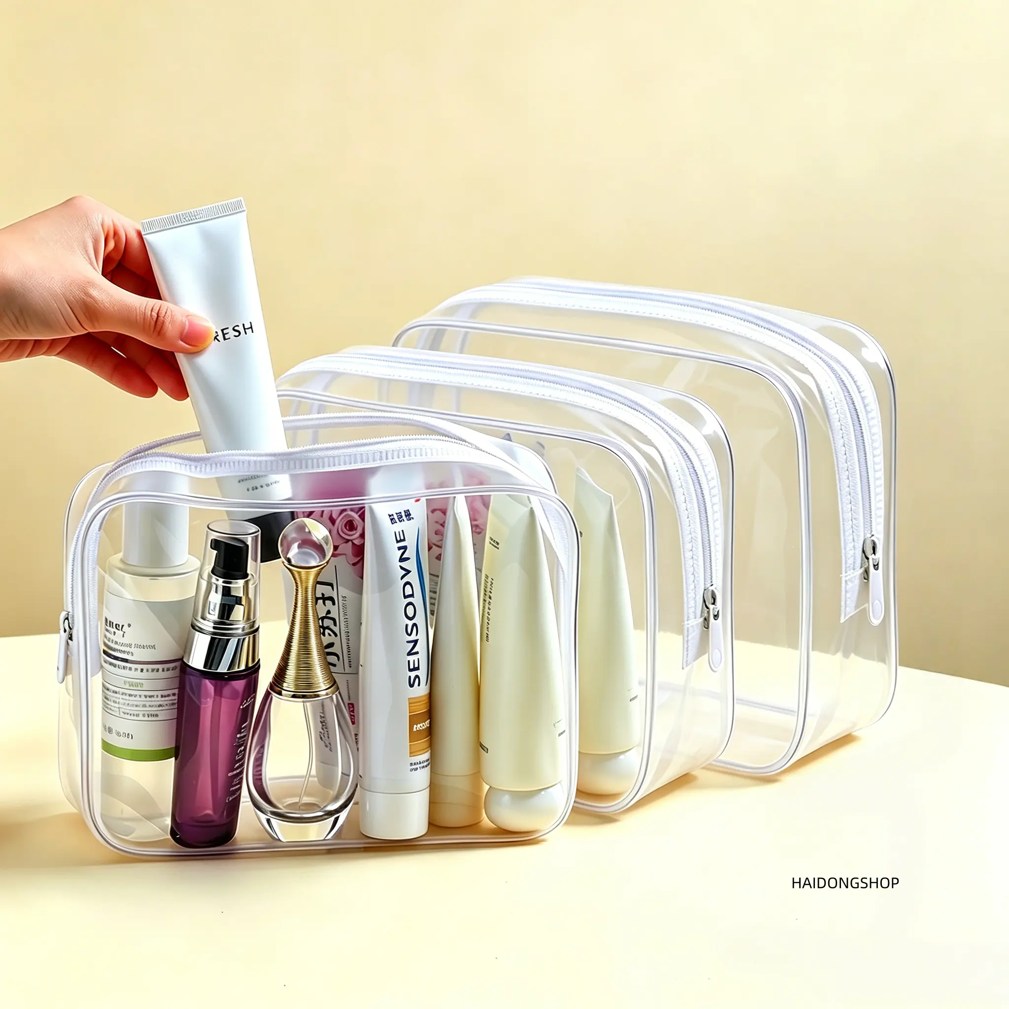6-Pack Crystal Clear Waterproof PVC Zipper Makeup Pouches, TSA-Friendly Portable Travel Cosmetic Organizer Bags, Multi-Purpose Transparent Toiletry Wash Pouches, Compact Storage Case for Makeup Tools, Shower Toiletries & Toothbrushes, Ideal for Airplane C