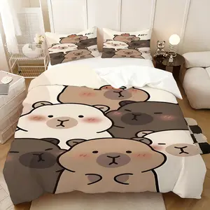 Capybara promotes bedding three-piece set, quilt cover and pillowcase, Soft Bedding, suitable for all seasons, ideal for home and rooms, the best gift for parties, 1 quilt cover + 2 pillowcases (excluding cores)