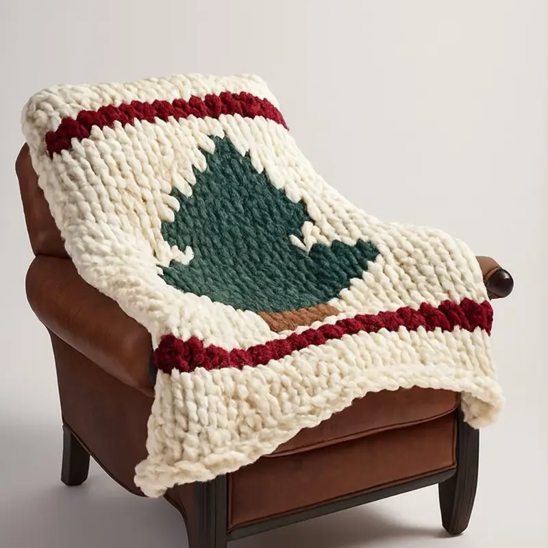Chunky Knit Christmas Tree Blanket Winter Tree Design Cozy Festive Throw for Indoor Outdoor Use