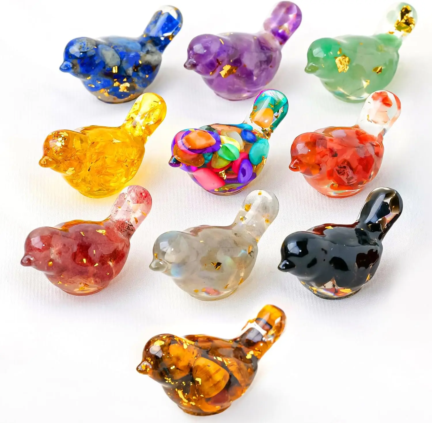 10PCS Crystal Resin Bird Figurines, Decorative Gravel-Ornamented Plant Accents, Desktop Home Decor, Strawberry-Turtle Themed Unique Gift for Teens (Back to School, Black Friday, Earth Day Picks)