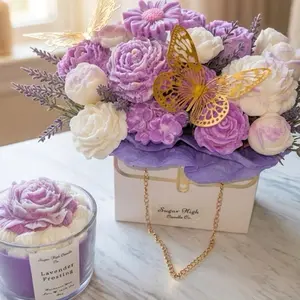 Luxury Lavender Frosting Candle & Wax Melt Flower Bouquet Gift Set | Handcrafted Floral Soy Candle Bundle | Aesthetic Home Decor & Relaxing Aromatherapy Gift for Her | Sugar High Candle Co. Floral Art Collection