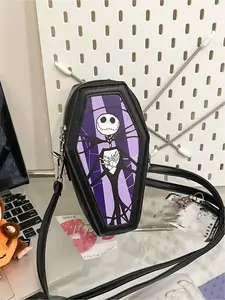 Dark Series Skull Print Shoulder Bag, Coffin Shape Halloween Crossbody Bag, Gothic Style Handbag for Party & Daily Use