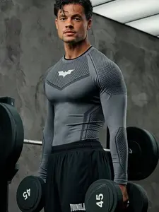 Men's Round Neck Long Sleeve T-Shirt, Comfortable Stretch Breathable Fabric, Gym Sports Fitness Weightlifting Outdoor Cycling Shirt