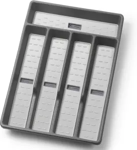 "Stylish 5-Compartment Silverware Organizer with Cutlery Icons & Non-Slip Linings" Glossy Kitchen