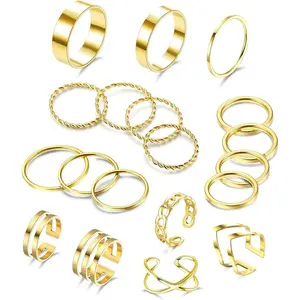 Jstyle 19PCS Stainless Steel Rings for Women Knuckle Rings Stackable Rings Silver/Golden Rings for Women Simple Adjustable Stacking Rings Jewellery Daily