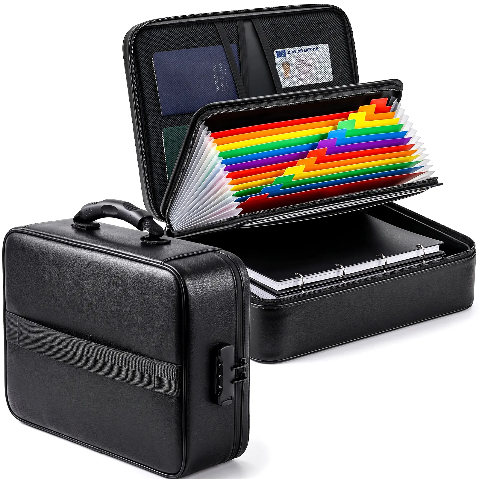 Fireproof Document Box with Lock, 16-Pocket Document Organizer, Waterproof Fire-Resistant Storage for Home, Office, and Travel, Organizes Documents, Passports, Laptops & Valuables folder