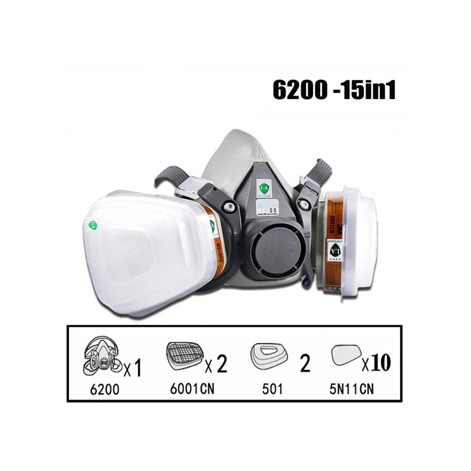 15 in 1 Respirator Mask, 1 Set Reusable Half Face Gas Cover, Gas Mask Filters for Painting, Welding, Polishing, Woodworking and Other Work Protective, Dustproof Gasproof Mask, Safety Gear, Safety Equipment