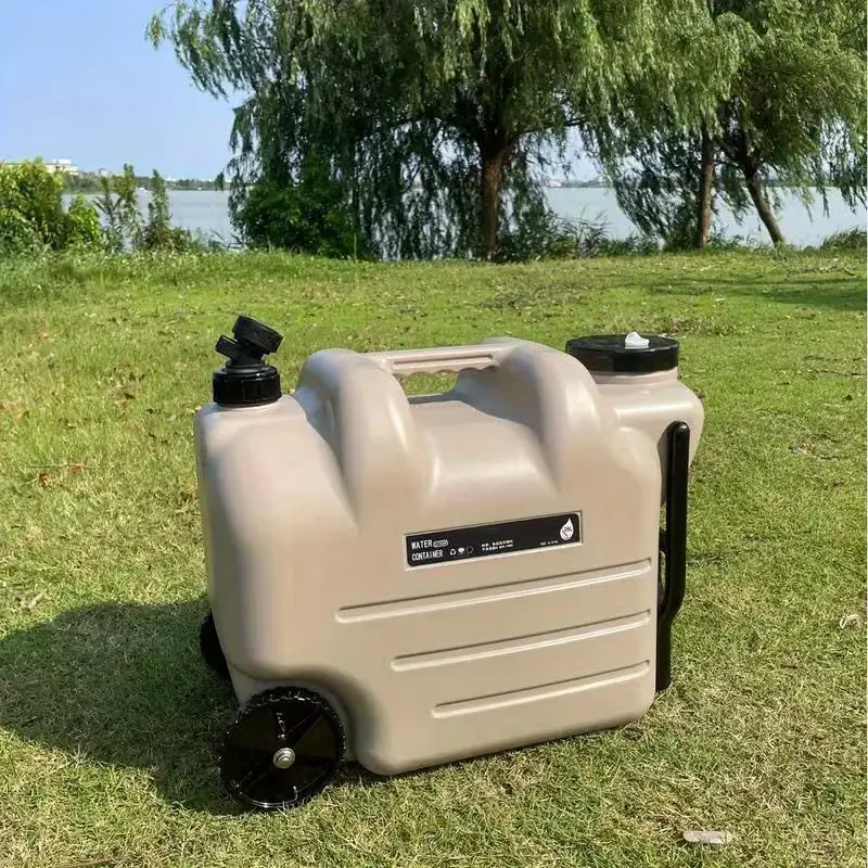 7.4gal/ 28L Water Bucket With Wheels And Pull Rods - Portable Large Capacity PE Square Water Container - For Outdoor Camping, Hiking & Picnics - Ideal Gift for Outdoor Enthusiasts-khaki