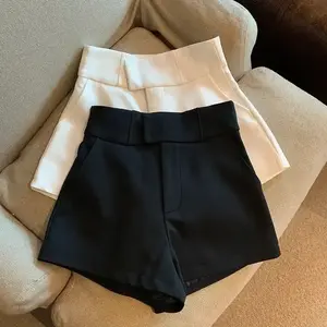 Women’s black shorts — white A-line wide-leg suit shorts for club wear, new arrival