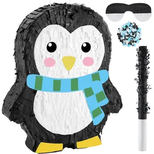 15.1 Inch Penguin Piñata Candy Animal Piñata with Stick Confetti and Blindfold Gift for Boy Girl Adult Winter Theme Birthday Party Supplies Decorations (Classic)