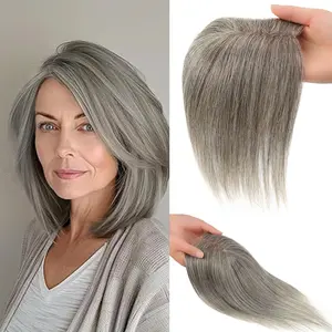 Vasilia Hair Toppers for Women Real Human Hair 10inch & 14inch Hair Toppers for Women with Thinning Hair Straight Toppers Hair Pieces for Women Silk Base Clip in Human Hair Toppers for Thin Hair  pieces for Partial hair loss&Cover gray hair Mother's Day